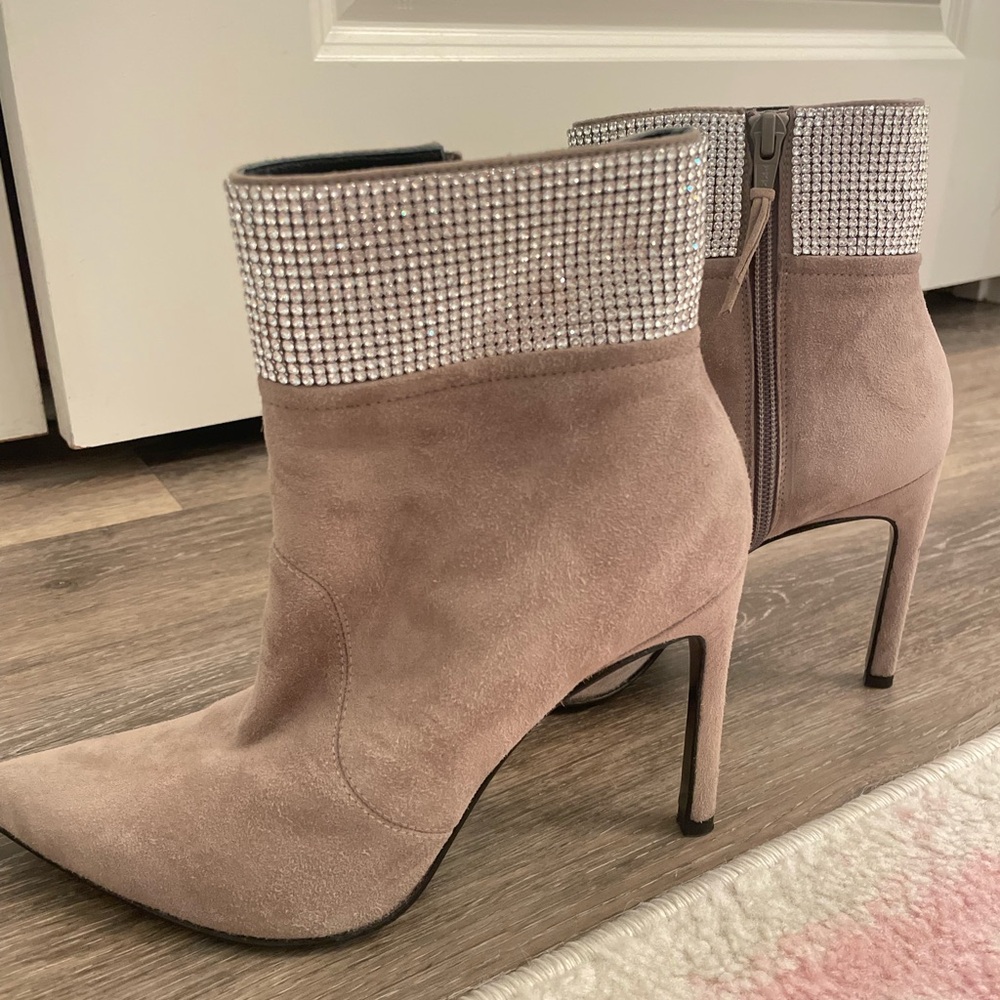 Gray suede boots with crystals - Stuart Weitzman